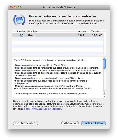 Apple actualiza iTunes a la versión 9.0.1