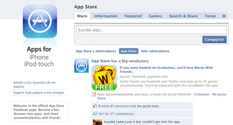 Apple crea una página en FaceBook para promocionar la AppStore