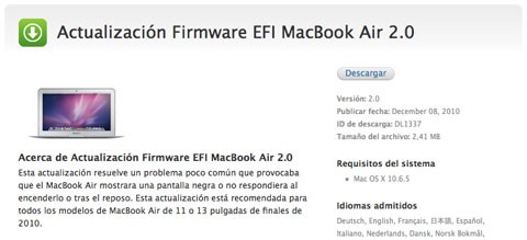 Apple lanza una actualización del firmware de los nuevos MacBook Air