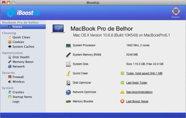 iBoostUp, mantinimiento gratuito para el Mac