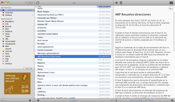 Metanota, cliente de escritorio para Simplenote