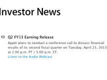 Apple anunciará los resultados de su segundo cuarto fiscal el próximo 23 de Abril