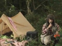 Oso y cazador causando furor