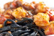 Spaghetti negro con salteado de gambas.Reportaje de fotos del nuevo restaurnte de ignazio, en la calle prado nÂº4.
