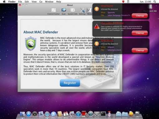 Mac Defender phishing virus
