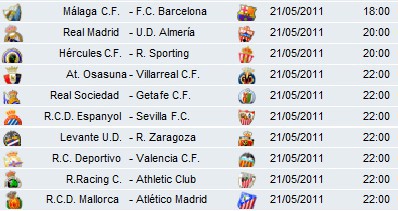 Liga Española 2010/11 1ª División: horarios y retransmisiones de la Jornada 38 con una plaza de descenso en juego