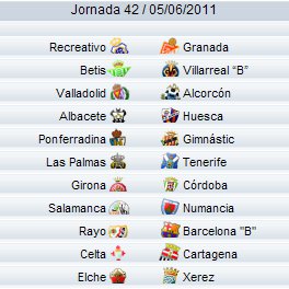 Liga Española 2010/11 2ª División: horarios y de la Jornada 42