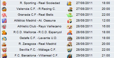 Liga Española 2010/11 1ª División: horarios y retransmisiones de la Jornada 2 con Barcelona-Villarreal y Zaragoza-Real Madrid