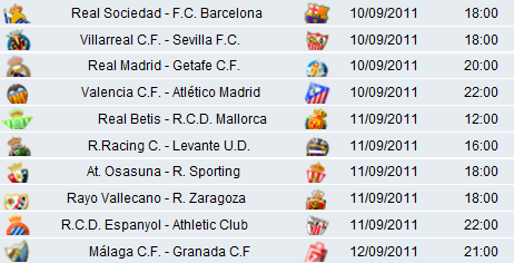 Liga Española 2011/12 1ª División Jornada 3: horarios y retransmisiones con R. Madrid-Getafe y R. Sociedad-Barcelona