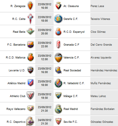 Liga Española 2012-13 1ª División: horarios y retransmisiones de la Jornada 5