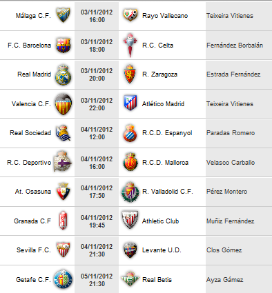 Liga Española 2012-13 1ª División: retransmisiones y horarios de la Jornada 10