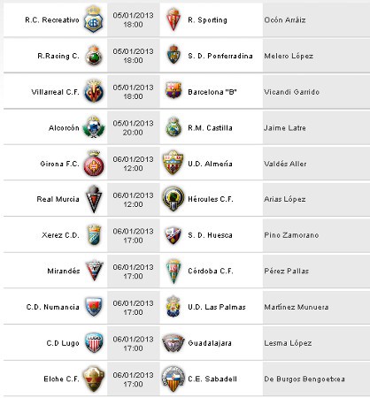 Liga Española 2012-2013 División: horarios y de Jornada 20