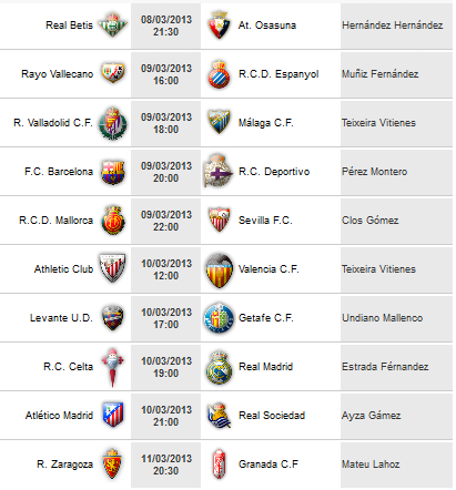 Liga Española 2012-2013 1ª División: retransmisiones y horarios de la Jornada 27