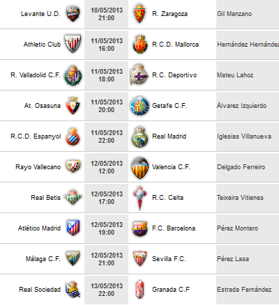 Liga Española 2012-2013 1ª División: retransmisiones y horarios de la Jornada 35