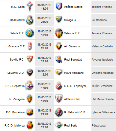 Liga Española 2012-2013 1ª División: retransmisiones y horarios de la Jornada 36