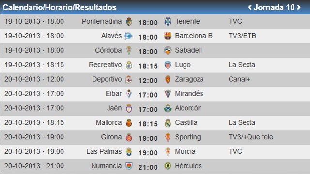 Liga Española 2013-2014 2ª División: horarios y retransmisiones de la Jornada 10