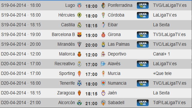 Liga Española 2013-2014 2ª División: horarios y retransmisiones de la Jornada 35