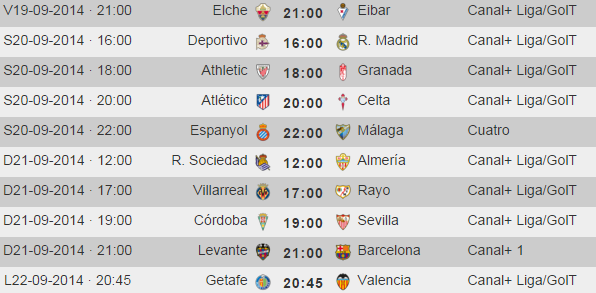 Liga Española 2014-2015 1ª División: horarios y retransmisiones de la Jornada 4