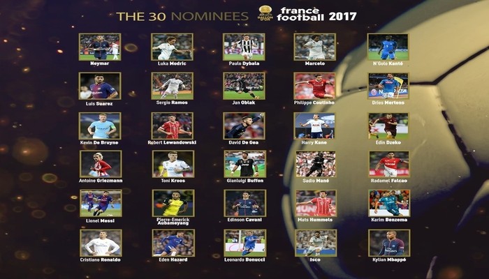 France Football anuncia los 30 nominados al Balón de Oro 2017