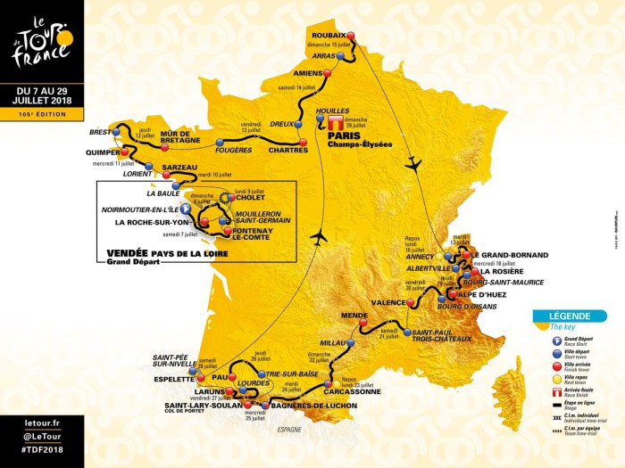 El mapa con el recorrido del Tour de Francia 2018