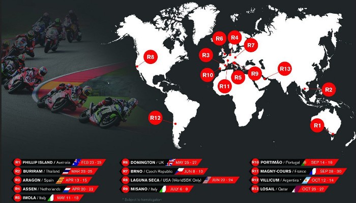 Calendario del Mundial de Superbikes 2018