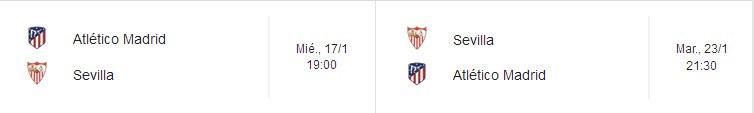 Horarios de la eliminatoria de Copa del Rey Atlético de Madrid - Sevilla