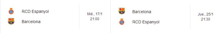 Horarios de la elimiinatoria de Copa del Rey Espanyol - Barcelona