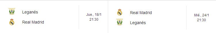 Horarios de la eliminatoria de la Copa del Rey Leganés - Real Madrid