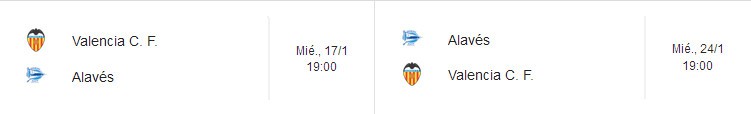 Horarios de la eliminatoria entre Valencia - Alavés