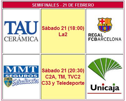 Copa del Rey de Baloncesto: previa y horarios de las semifinales Tau-Barcelona y Unicaja-Estudiantes