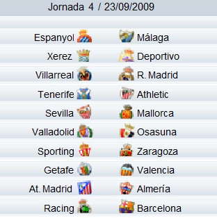 Liga Española 2009/2010 1ª División: previa, horarios y retransmisiones de la Jornada 4