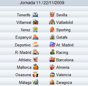 Liga Española 2009/10 1ª División: previa, horarios y retransmisiones de la Jornada 11