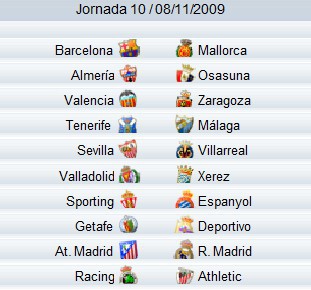 Liga Española 2009/10 1ª División: previa, horarios y retransmisiones de la Jornada 10