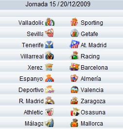 Liga Española 2009/10 1ª División: horarios y retransmisiones de la Jornada 15