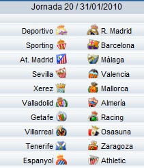 Liga Española 2009/10 1ª División: horarios y retransmisiones de la Jornada 20 con Sporting-Barça y Depor-Real Madrid