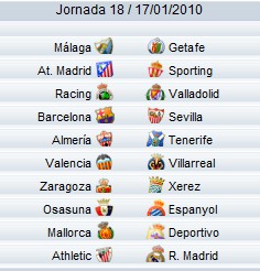 Liga Española 2009/10 1ª División: horarios y retransmisiones de la Jornada 18 con Athletic-Real Madrid y Barcelona-Sevilla