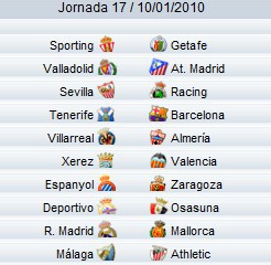 Liga Española 2009/10 1ª División: horarios y retransmisiones de la Jornada 17 con Real Madrid-Mallorca y Tenerife-Barcelona