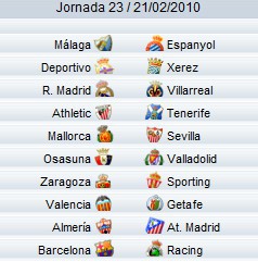 Liga Española 2009/10 1ª División: horarios y retransmisiones de la Jornada 23 con Barcelona-Racing y R. Madrid-Villarreal