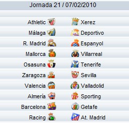 Liga Española 2009/10 1ª División: horarios y retransmisiones de la Jornada 21