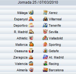 Liga Española 2009/10 1ª División: horarios y retransmisiones de la Jornada 25 con R.Madrid-Sevilla y Almería-Barçelona