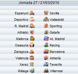 Liga Española 2009/10 1ª División: horarios y retransmisiones de la Jornada 27 con R.Madrid-Sporting y Zaragoza-Barça