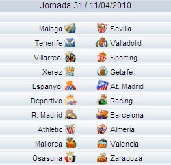 Liga Española 2009/10 1ª División: horarios y retransmisiones de la Jornada 31 con Real Madrid-F.C. Barcelona