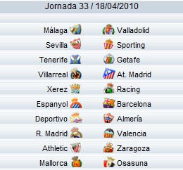 Liga Española 2009/10 1ª División: horarios y retransmisiones de la Jornada 33 con Espanyol-Barcelona y Real Madrid-Valencia