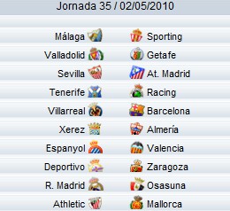 Liga Española 2009/10 1ª División: horarios y retransmisiones de la Jornada 35 con Villarreal-Barcelona y Real Madrid -Osasuna