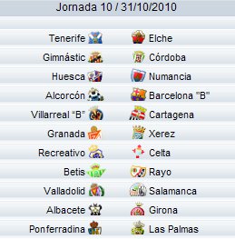 Liga Española 2010/11 2ª División: previa, horarios retransmisiones de la Jornada 10 – Altas Pulsaciones