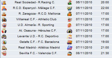 Liga Española 2010/11 1ª División: horarios y retransmisiones de la Jornada 10 con Real Madrid-Atlético, Getafe-Barcelona y Sevilla-Valencia