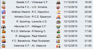 Liga Española 2010/11 1ª División: horarios y retransmisiones de la Jornada 15 con Barcelona-Real Sociedad y Zaragoza-Real Madrid