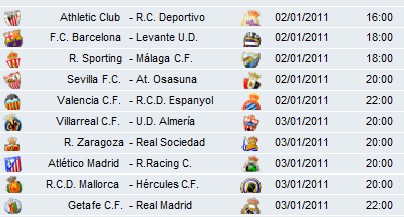 Liga Española 2010/11 1ª División: horarios y retransmisiones de la Jornada 17 con Barcelona-Levante y Getafe-Real Madrid