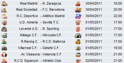 Liga Española 2010/11 1ª División: horarios y retransmisiones de la Jornada 34 con el Real Madrid-Zaragoza y Real Sociedad-Barcelona