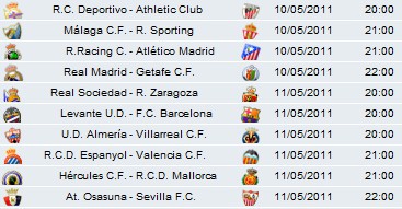 Liga Española 2010/11 1ª División: horarios y retransmisiones de la Jornada 36 con el Real Madrid-Getafe y Levante-Barcelona